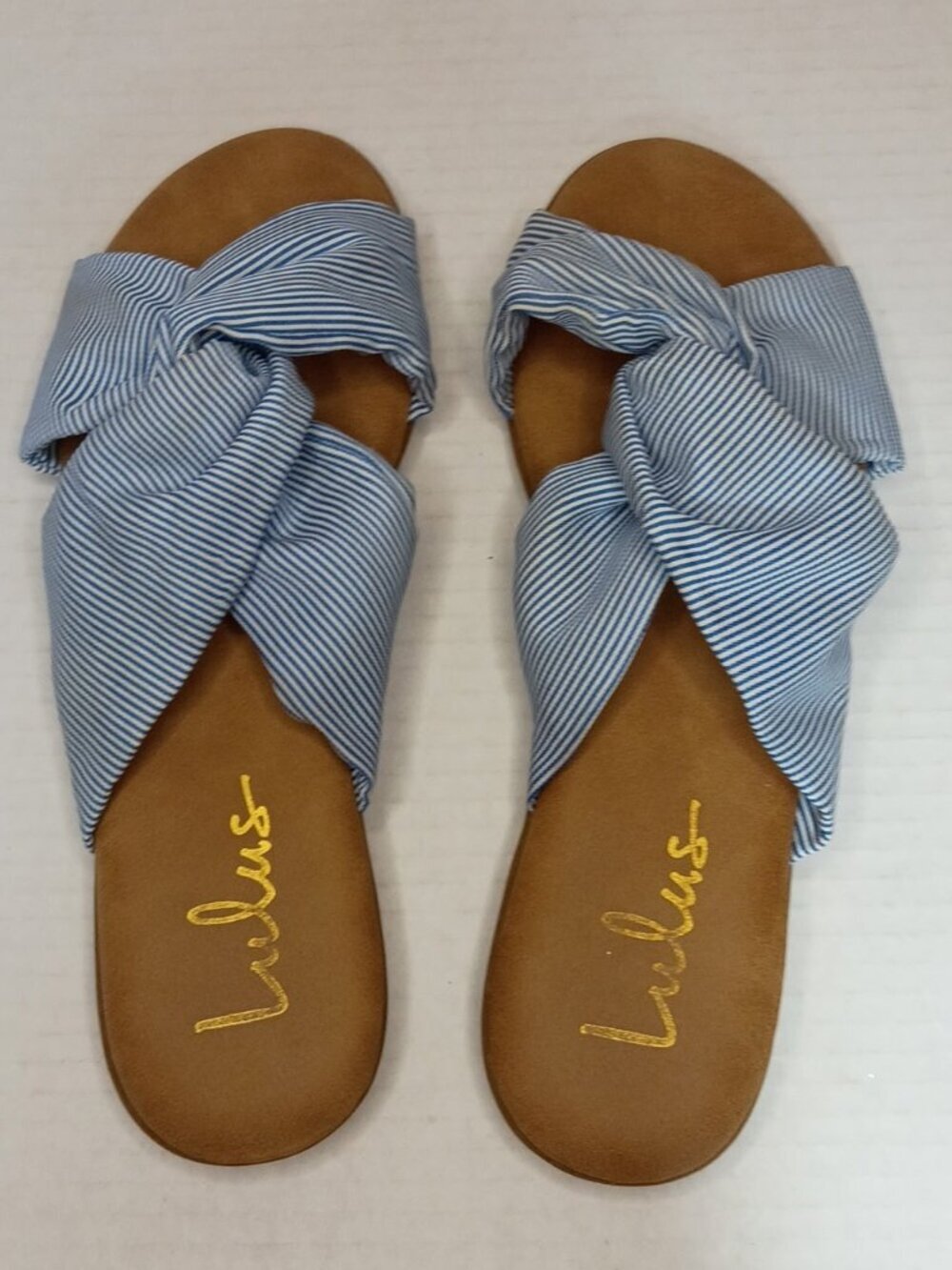 Lulus Santana Blue White Striped Knotted Slide Sandals Women’s Size 8